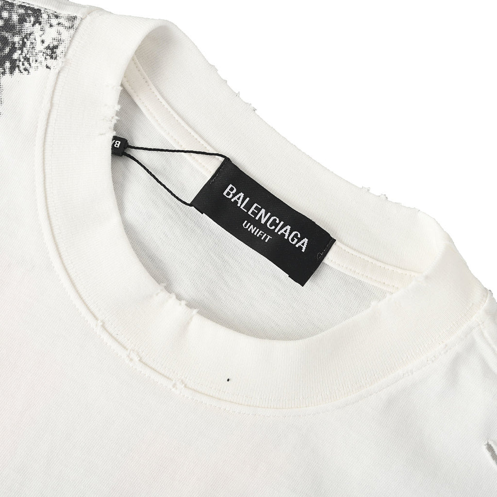 Balenciaga Double-B Bitcoin Hand-Painted Distressed Crewneck T-Shirt