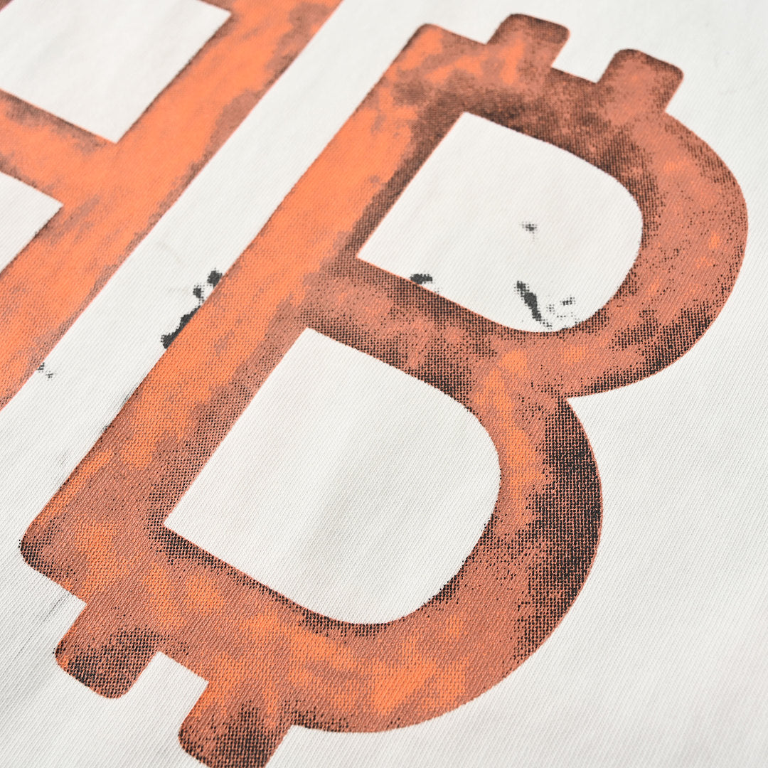 Balenciaga Double-B Bitcoin Hand-Painted Distressed Crewneck T-Shirt