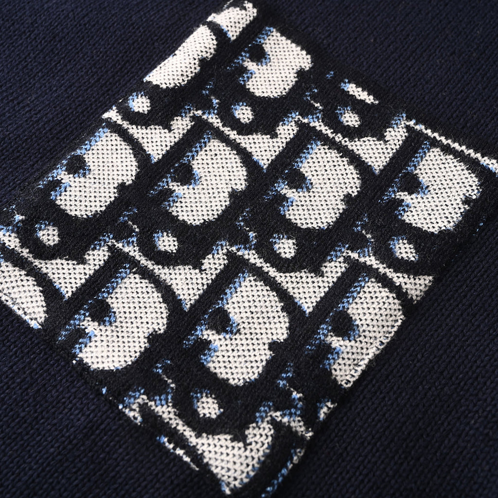 DIOR CD All-Over Jacquard Cotton Knit Crew-Neck Sweater