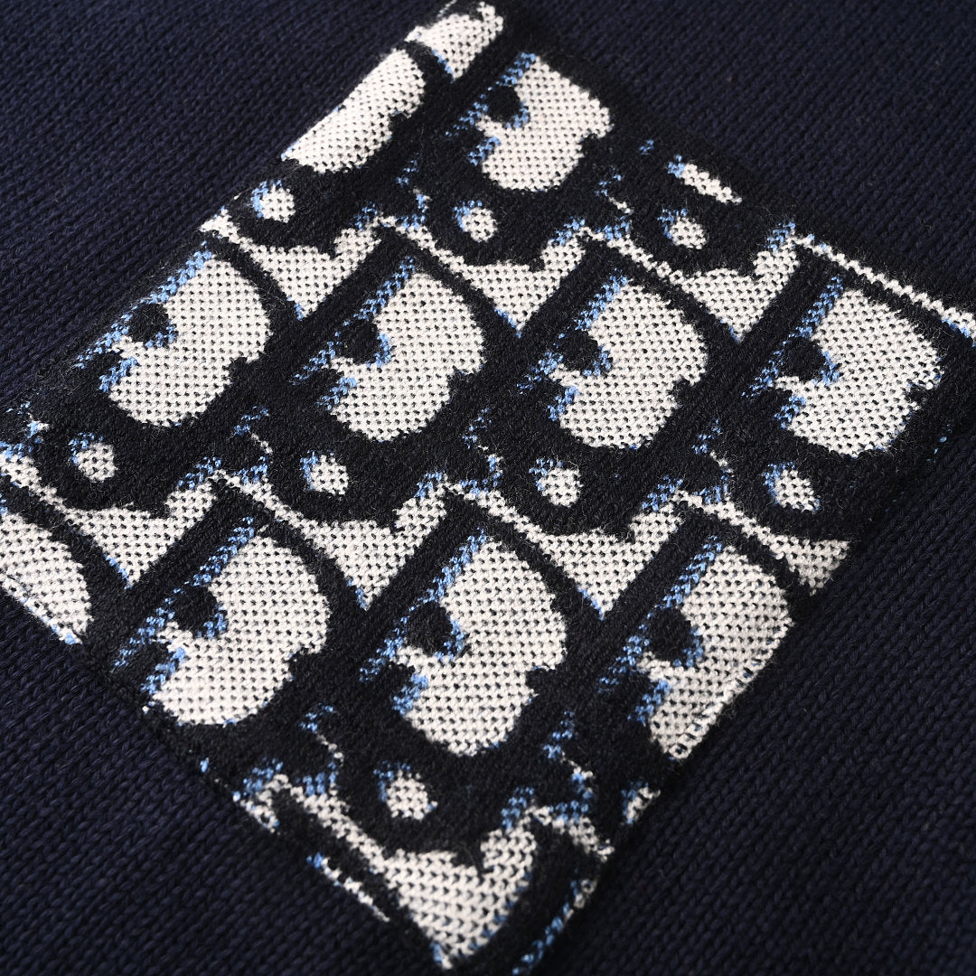DIOR CD All-Over Jacquard Cotton Knit Crew-Neck Sweater