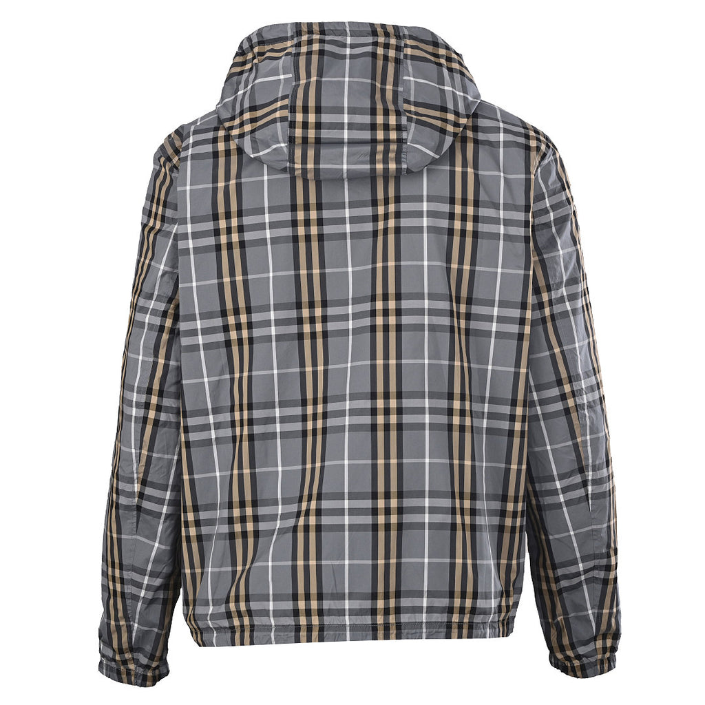 BURBERRY BBR Grey-Green Check Reversible Hooded Jacket
