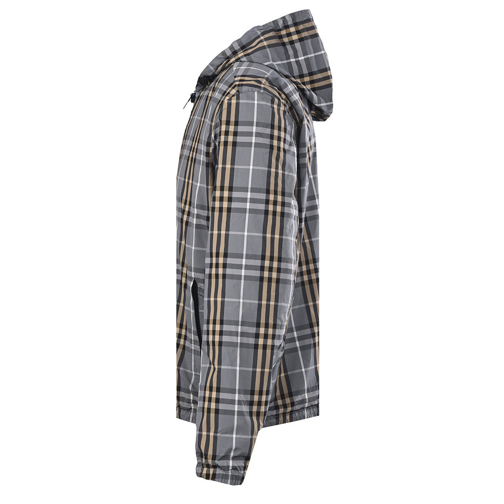 BURBERRY BBR Grey-Green Check Reversible Hooded Jacket