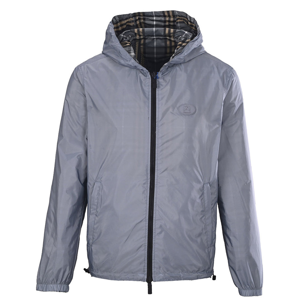 BURBERRY BBR Grey-Green Check Reversible Hooded Jacket