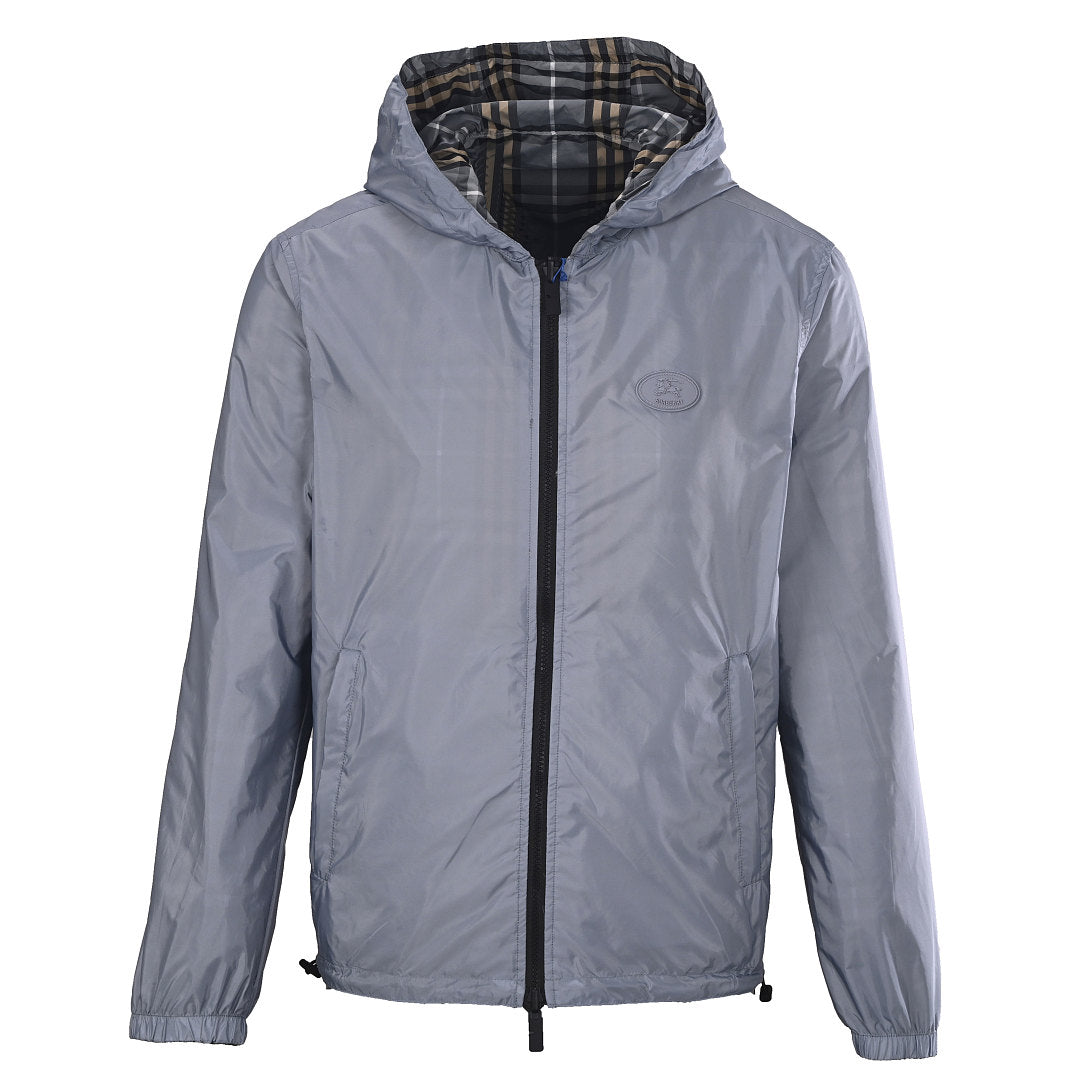 BURBERRY BBR Grey-Green Check Reversible Hooded Jacket