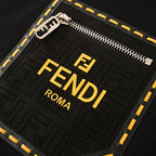 Fendi Roma Perforated Leather Zip Pocket T-Shirt — Black