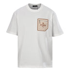 Fendi Roma FF Monogram Leather Pocket T-Shirt — White