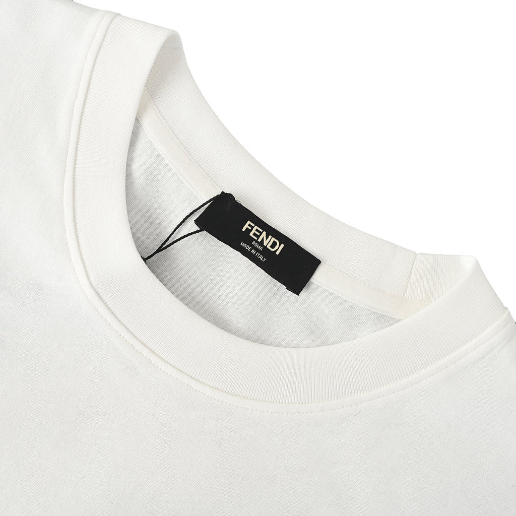 Fendi Roma FF Monogram Leather Pocket T-Shirt — White