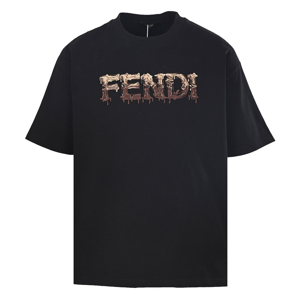 Fendi Roma Beaded & Embroidered Logo T-Shirt — black