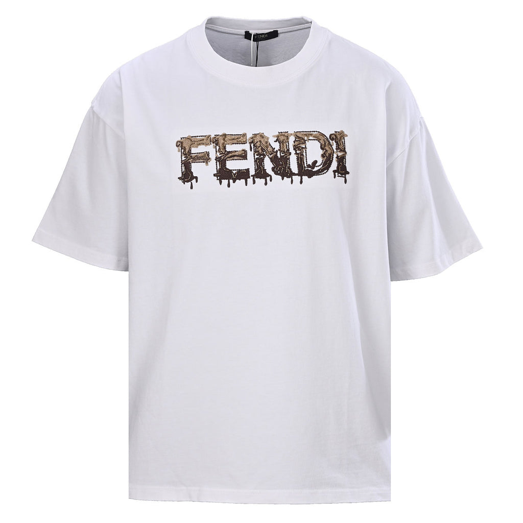 Fendi Roma Beaded & Embroidered Logo T-Shirt — White