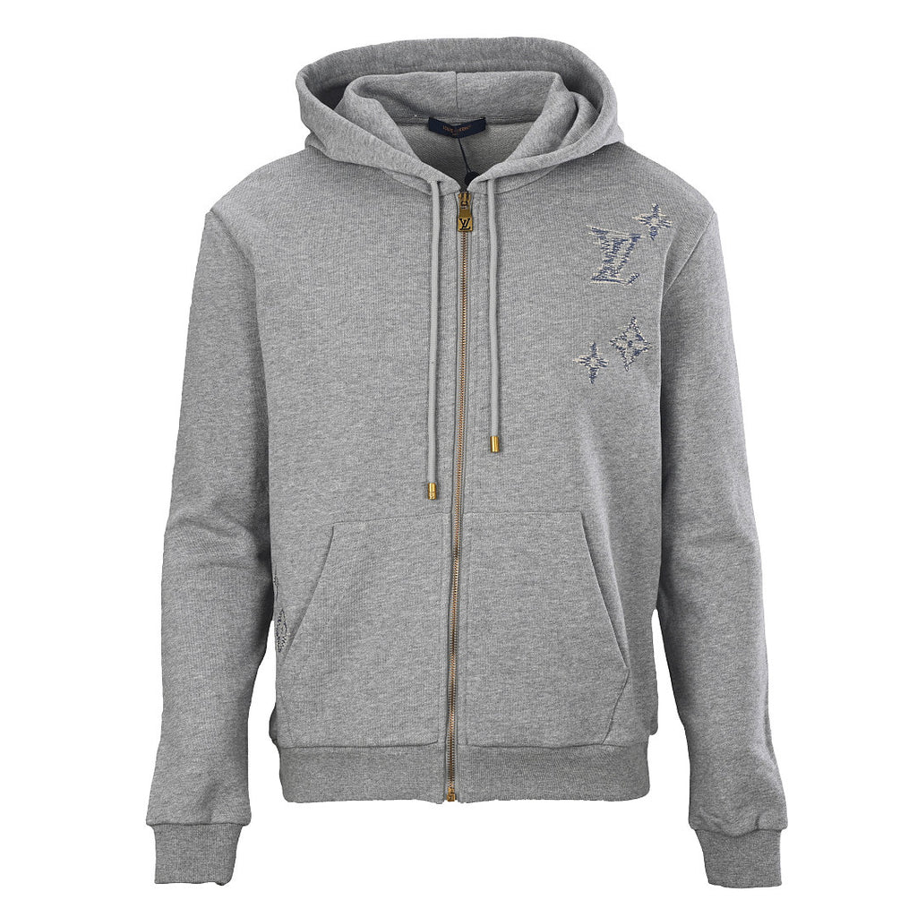 Louis Vuitton Monogram Embroidered Zip Hoodie — Grey