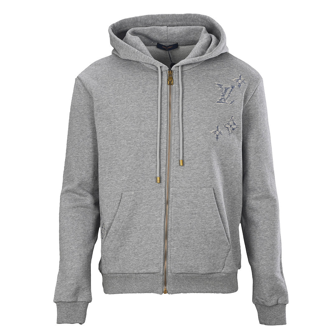 Louis Vuitton Monogram Embroidered Zip Hoodie — Grey
