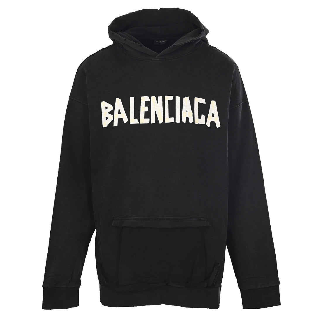 BALENCIAGA Washed Distressed Textured Print Hoodie