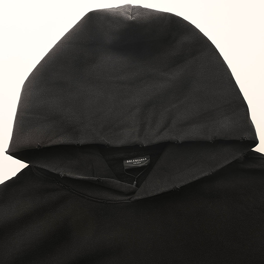 BALENCIAGA Washed Distressed Textured Print Hoodie