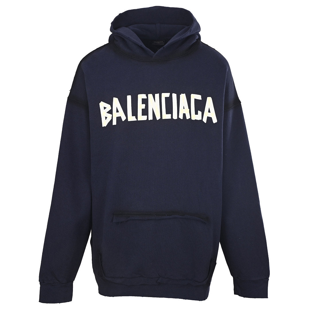 BALENCIAGA Washed Distressed Textured Print Hoodie