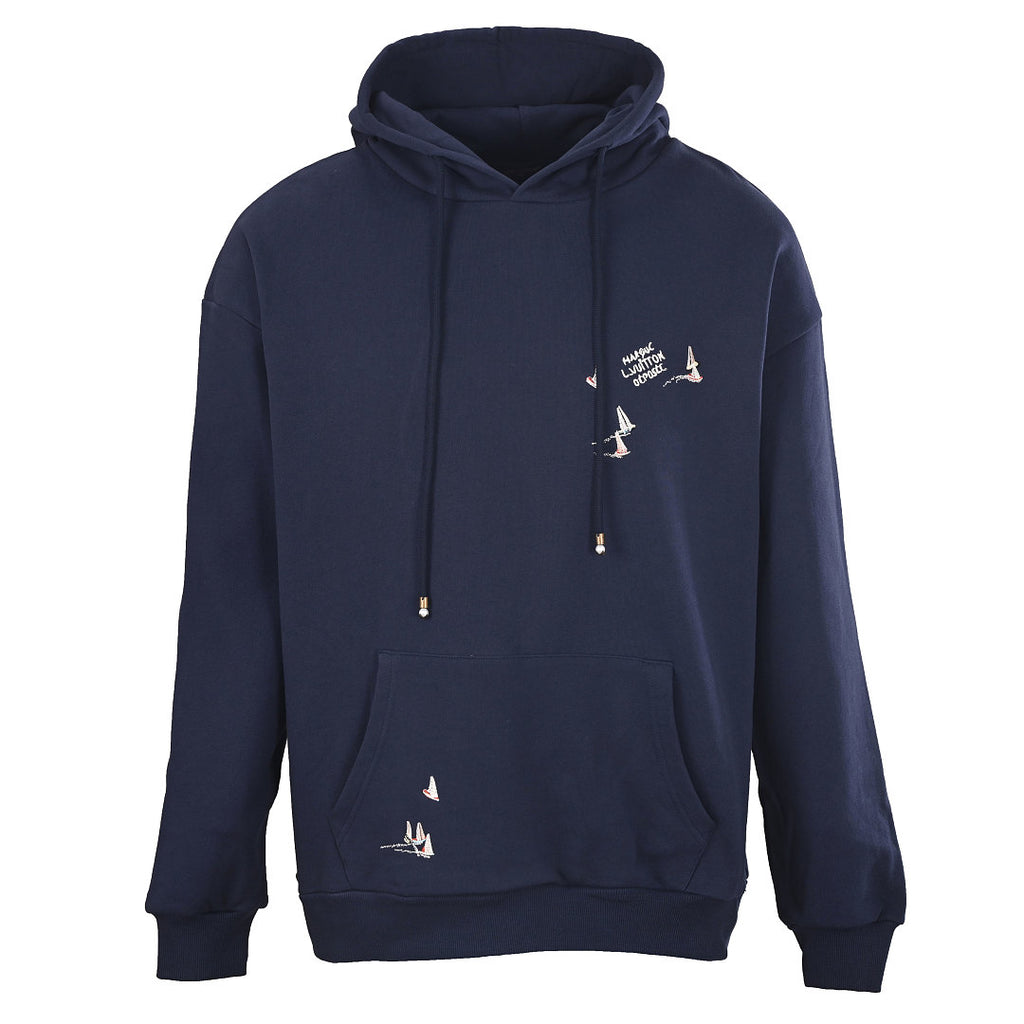 Louis Vuitton Sailboat Embroidered Pullover Hoodie — Navy