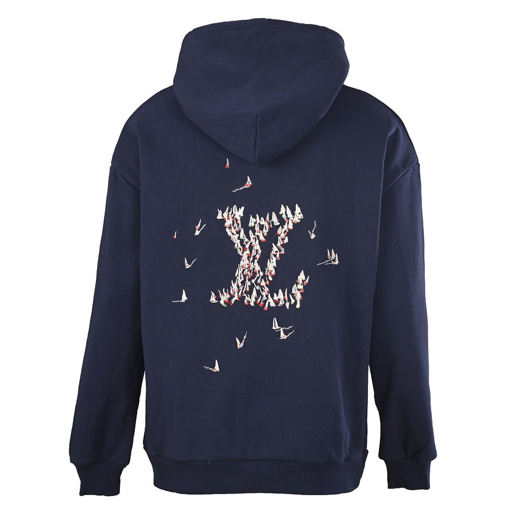 Louis Vuitton Sailboat Embroidered Pullover Hoodie — Navy