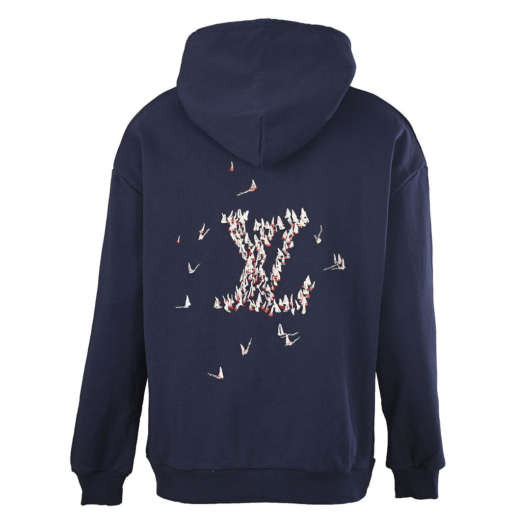 Louis Vuitton Sailboat Embroidered Pullover Hoodie — Navy