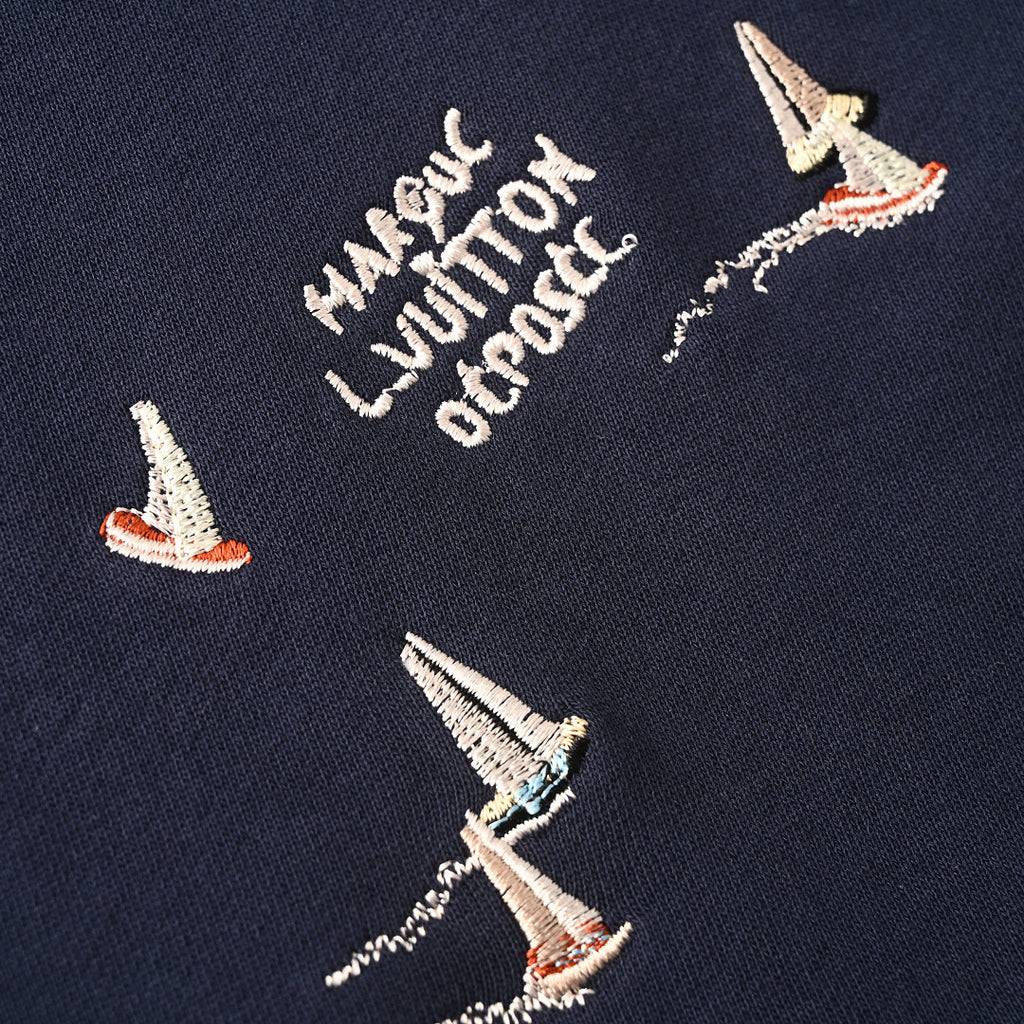 Louis Vuitton Sailboat Embroidered Pullover Hoodie — Navy