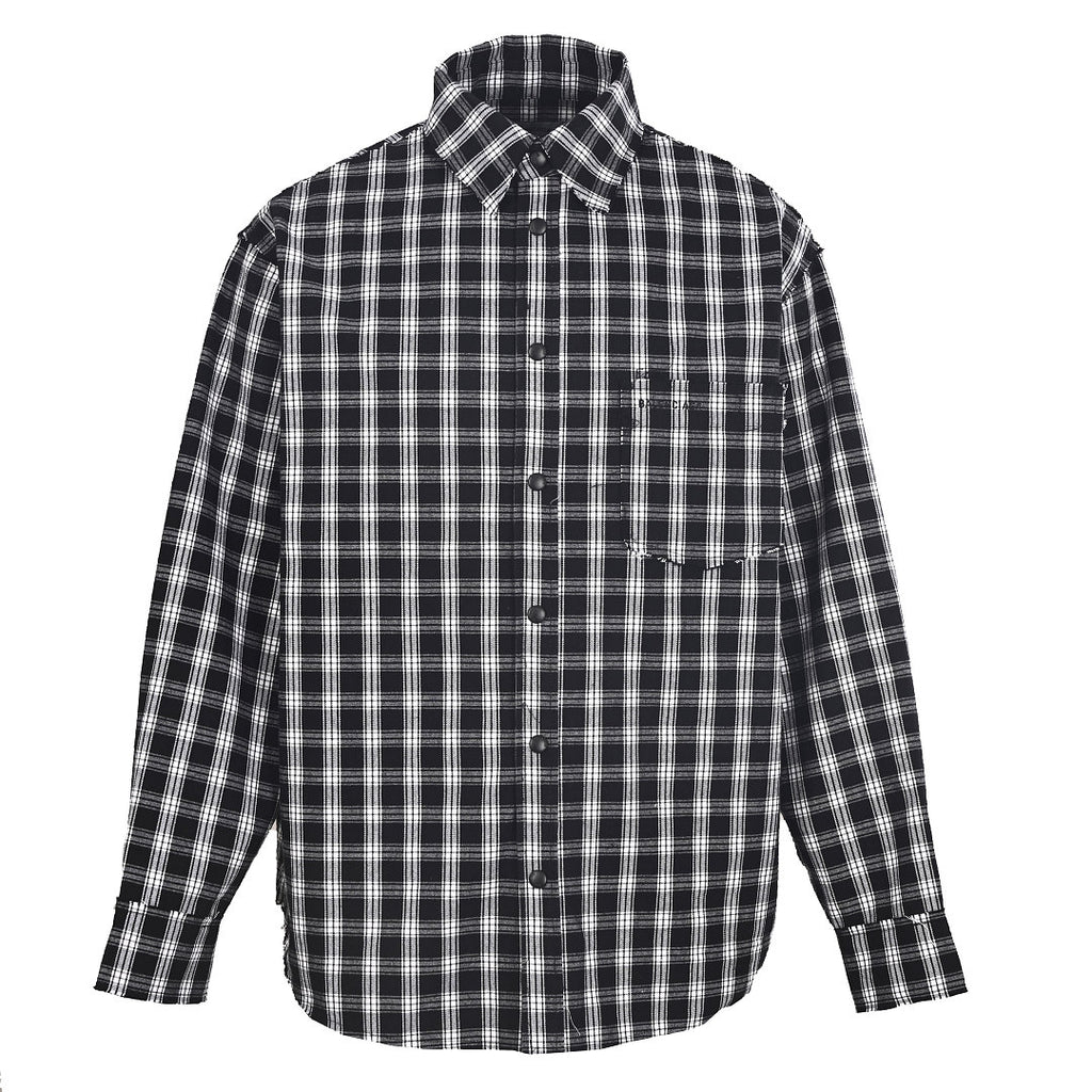 BALENCIAGA Two-Tone Check Frayed Lapel Jacket