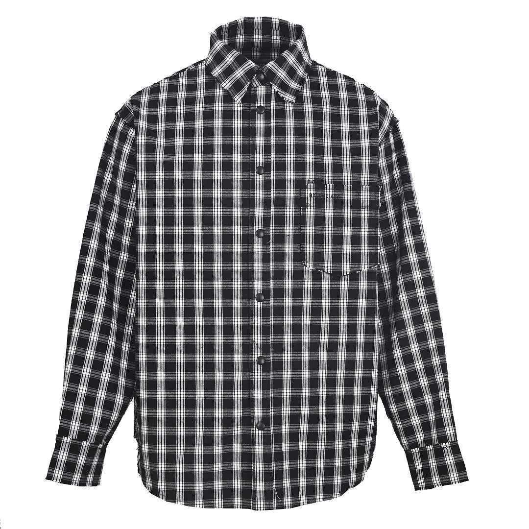 BALENCIAGA Two-Tone Check Frayed Lapel Jacket