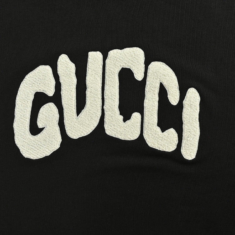 Gucci Black Heavyweight Cotton Crewneck Sweatshirt with Bubble Letter Wordmark