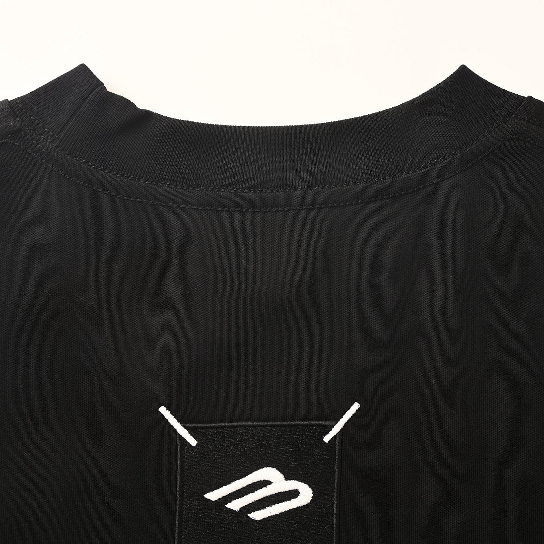 Balenciaga Embroidered Patch T-Shirt with 3M Reflective Stitching – Black