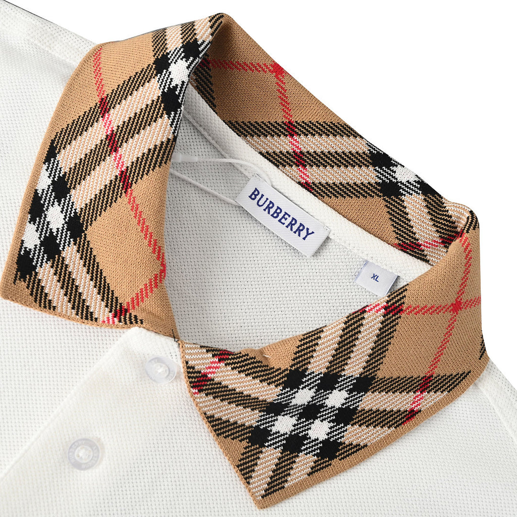 Burberry Short-Sleeve Polo Shirt with Check Collar Detail