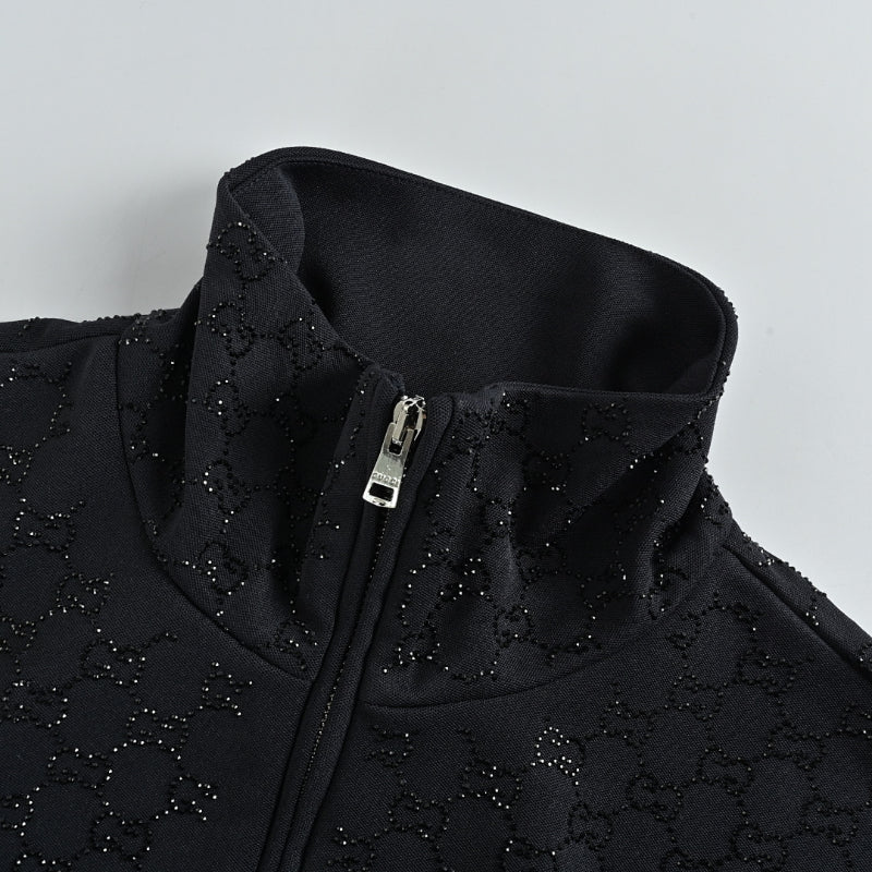 Gucci Black GG Monogram Jacquard Full-Zip Stand Collar Track Jacket