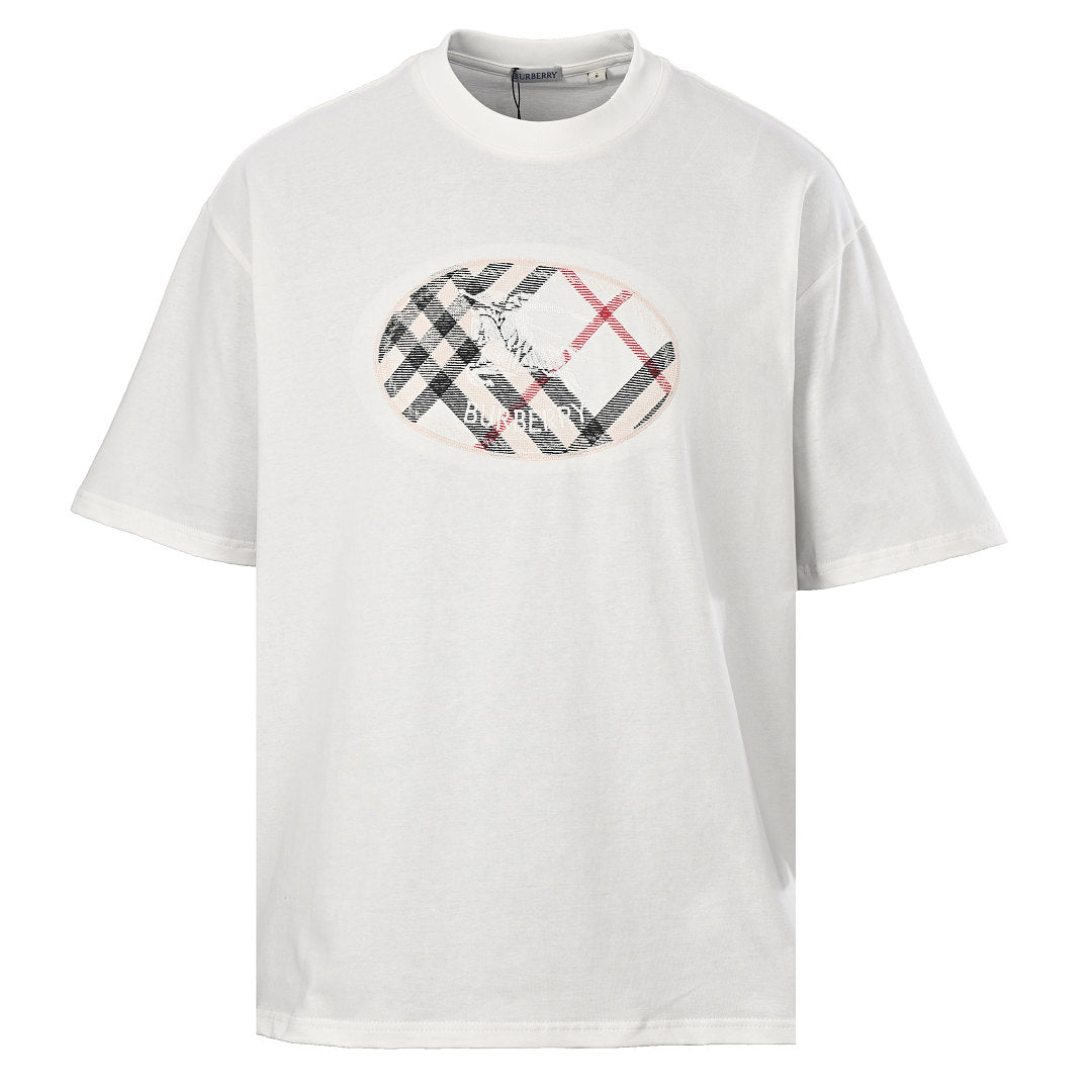 Burberry Short-Sleeve T-Shirt with Classic Check & Equestrian Knight Emblem