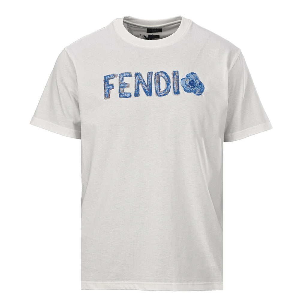 Fendi Roma Floral Embroidered Logo T-Shirt — White