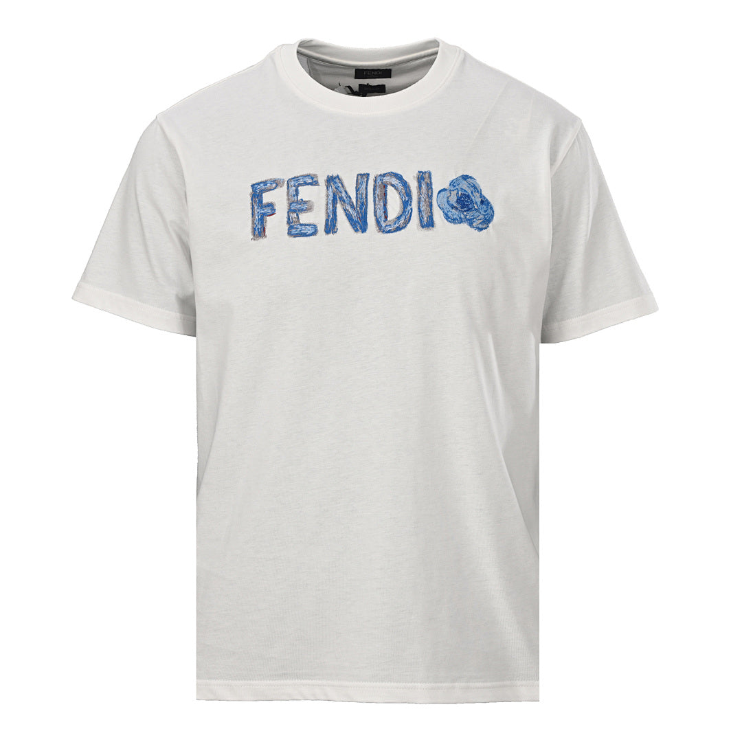 Fendi Roma Floral Embroidered Logo T-Shirt — White