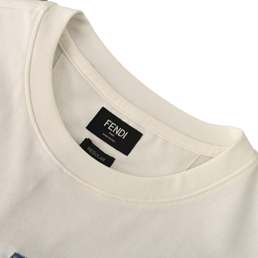 Fendi Roma Floral Embroidered Logo T-Shirt — White