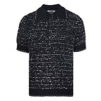 Thom Browne Bouclé Loop Knit Short-Sleeve Polo – Black & White