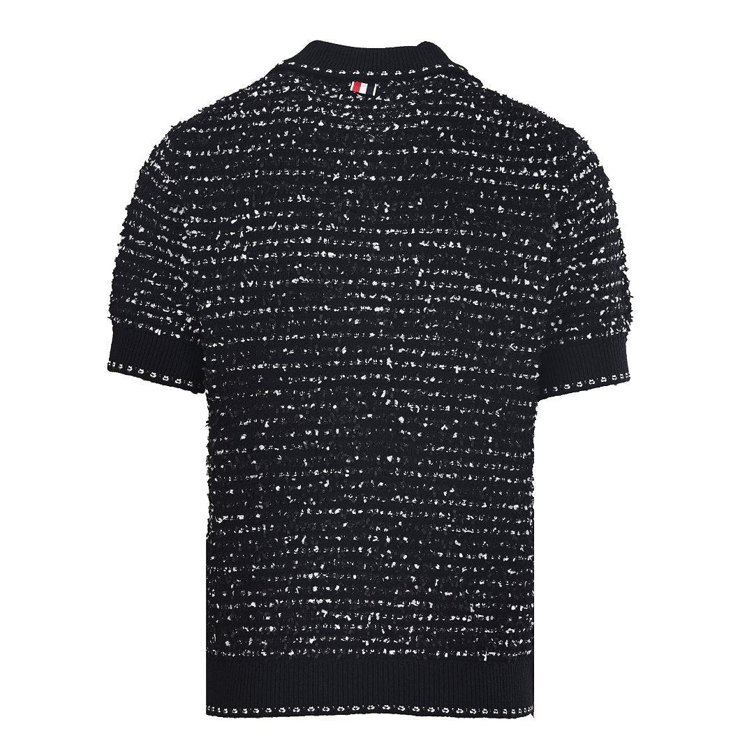 Thom Browne Bouclé Loop Knit Short-Sleeve Polo – Black & White