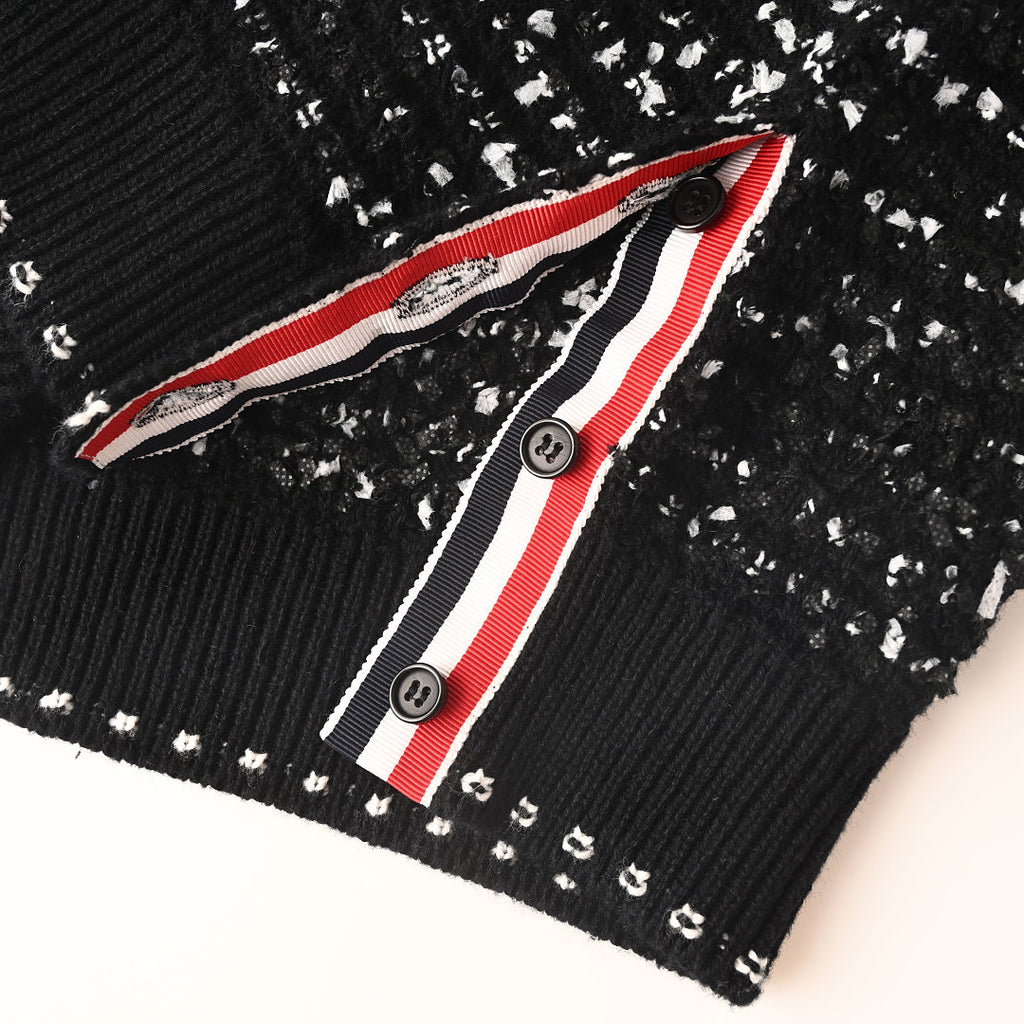 Thom Browne Bouclé Loop Knit Short-Sleeve Polo – Black & White