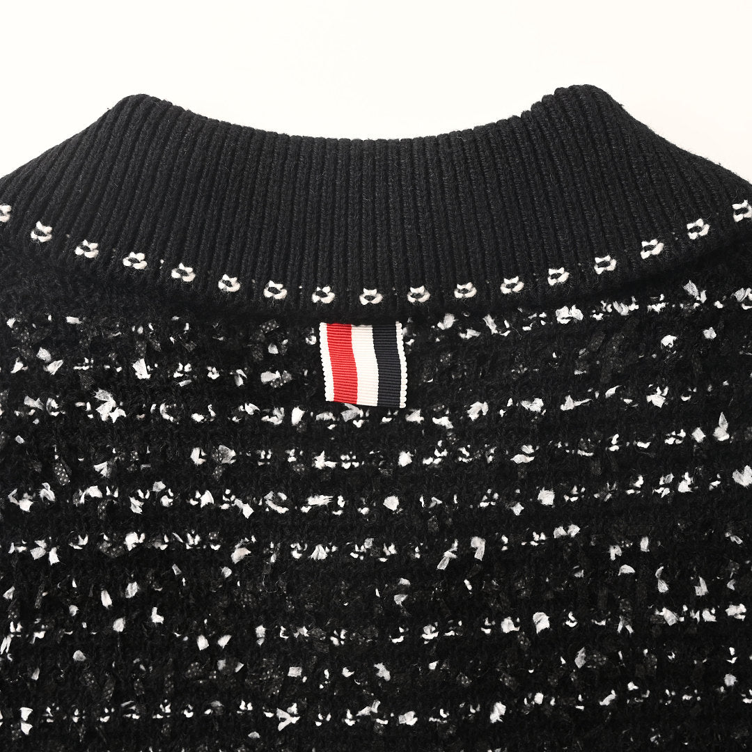 Thom Browne Bouclé Loop Knit Short-Sleeve Polo – Black & White