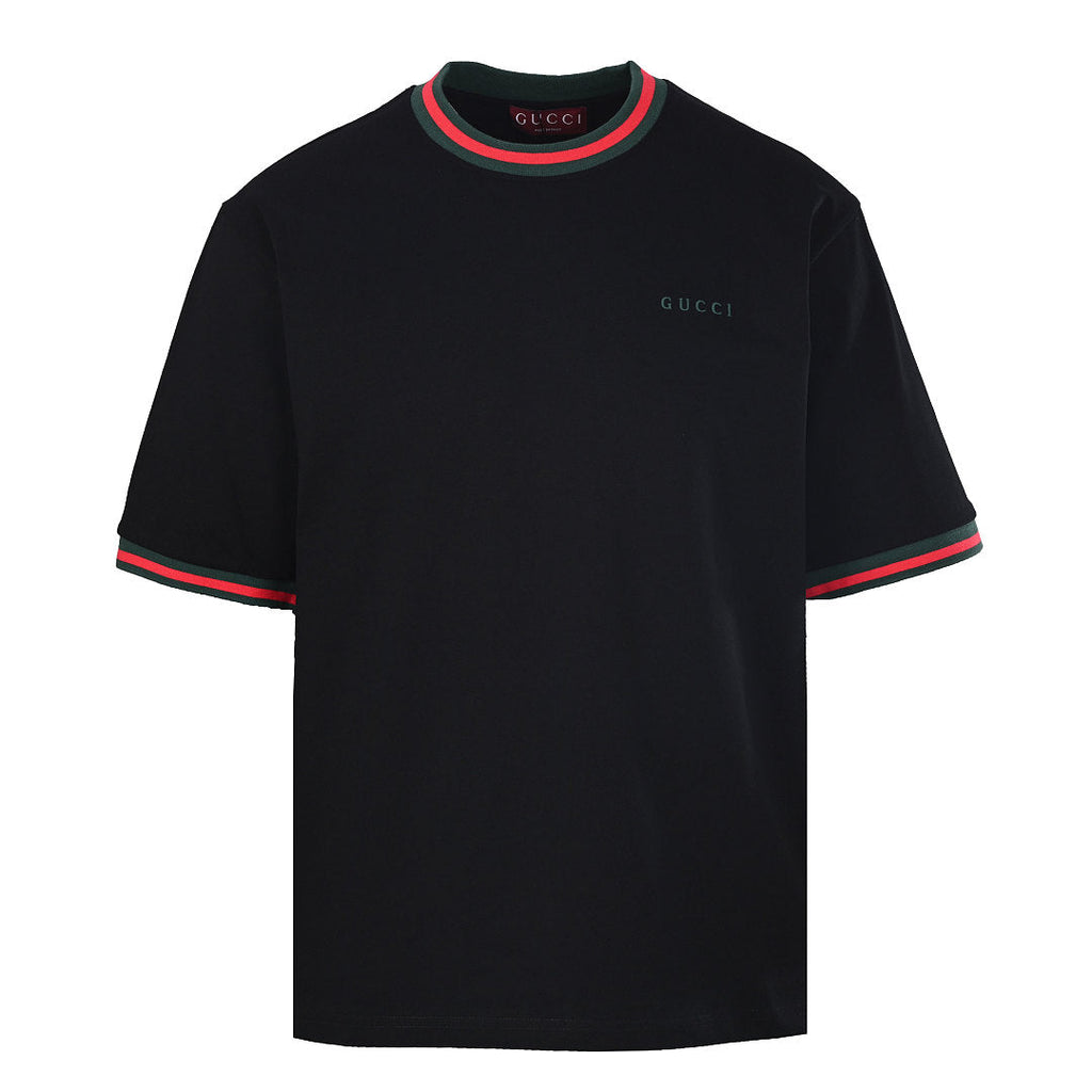 Gucci Ribbed-Trim Letter Embroidery T-Shirt