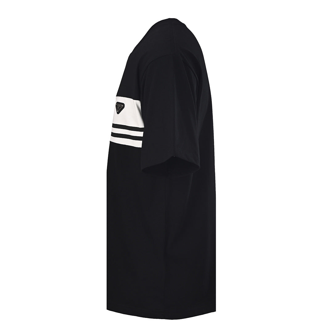 Prada Striped Panel T-Shirt with Triangle Logo