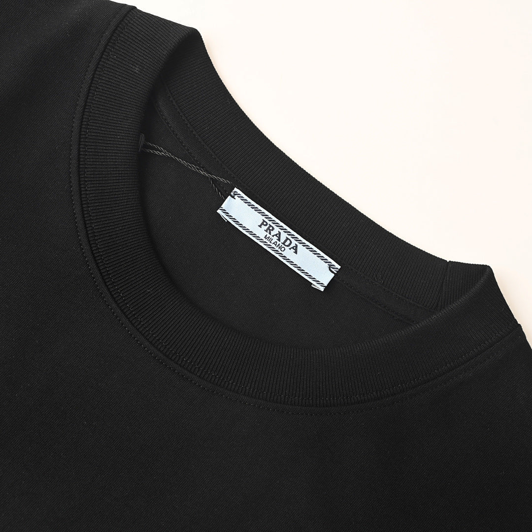 Prada Striped Panel T-Shirt with Triangle Logo