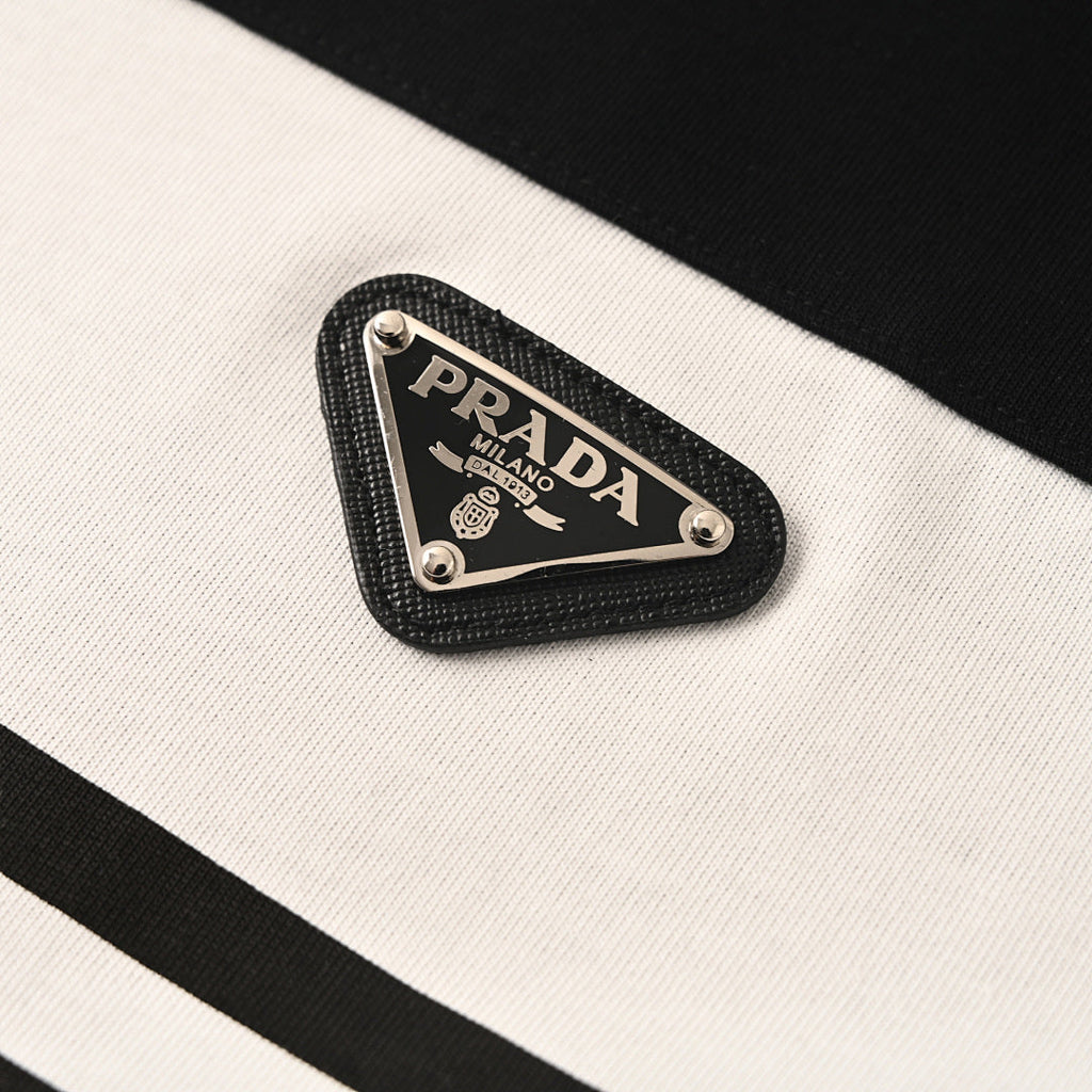 Prada Striped Panel T-Shirt with Triangle Logo