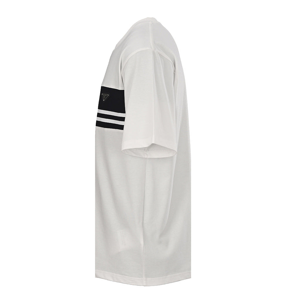 Prada Striped Panel T-Shirt with Triangle Logo