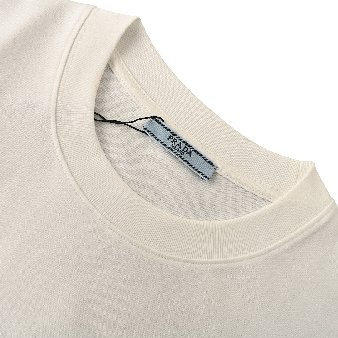 Prada Striped Panel T-Shirt with Triangle Logo