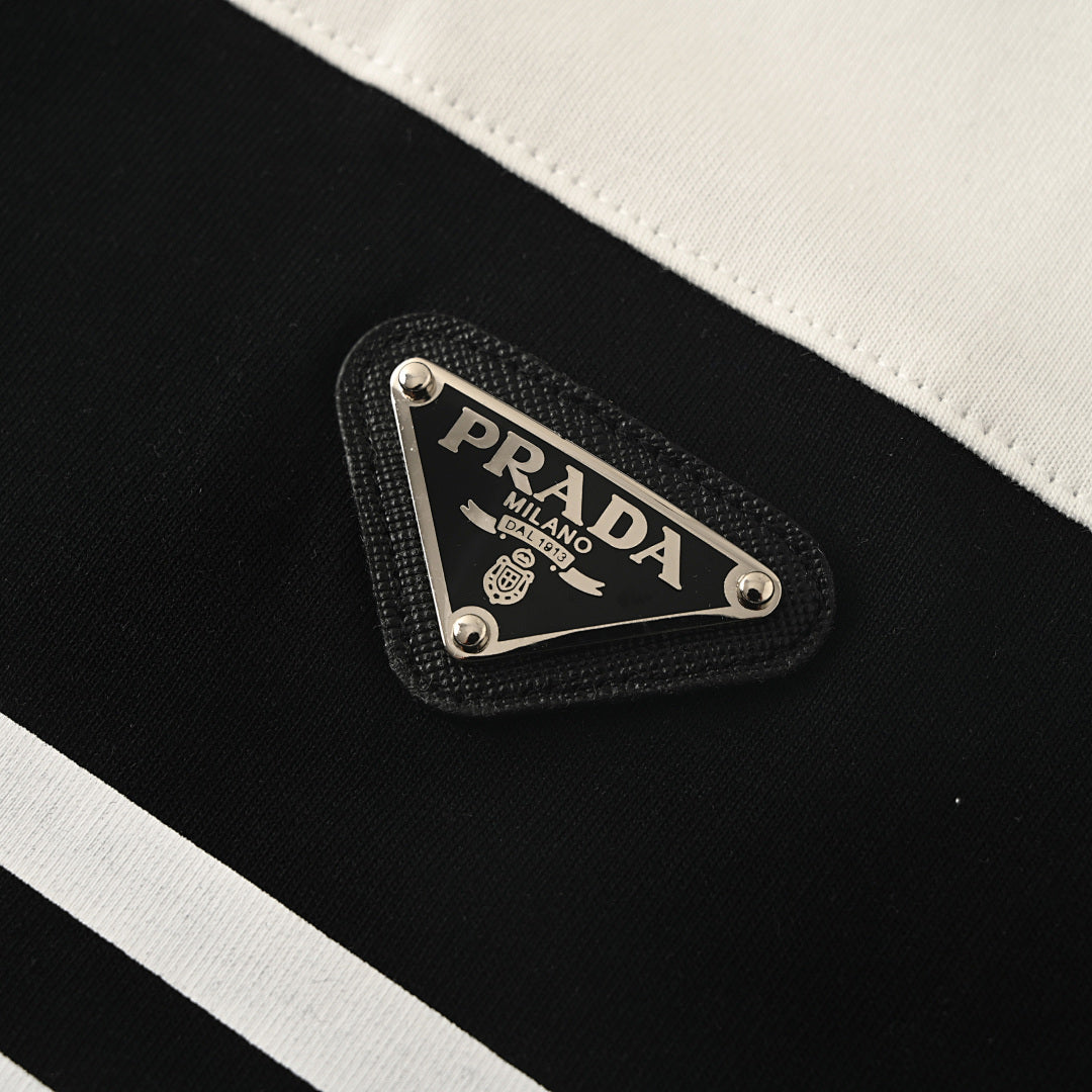Prada Striped Panel T-Shirt with Triangle Logo