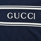 Gucci Navy Full-Zip Stripe Chest Wordmark Embroidered Hoodie