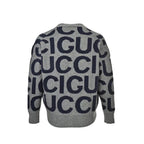 Gucci Grey Oversized Letter Jacquard V-Neck Knit Cardigan