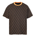 Fendi Roma All-Over FF Monogram T-Shirt — Brown / Orange Collar