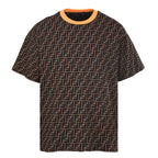 Fendi Roma All-Over FF Monogram T-Shirt — Brown / Orange Collar