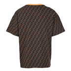 Fendi Roma All-Over FF Monogram T-Shirt — Brown / Orange Collar