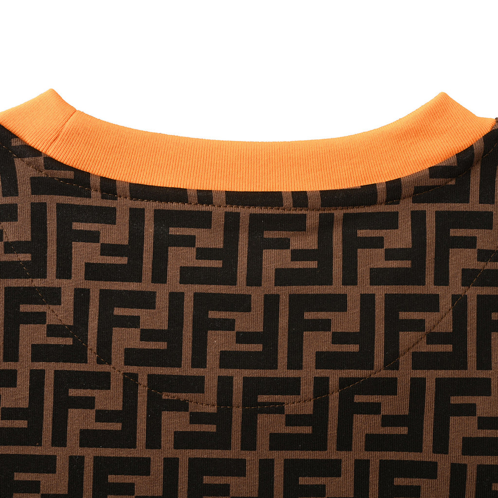 Fendi Roma All-Over FF Monogram T-Shirt — Brown / Orange Collar