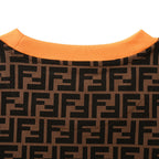 Fendi Roma All-Over FF Monogram T-Shirt — Brown / Orange Collar